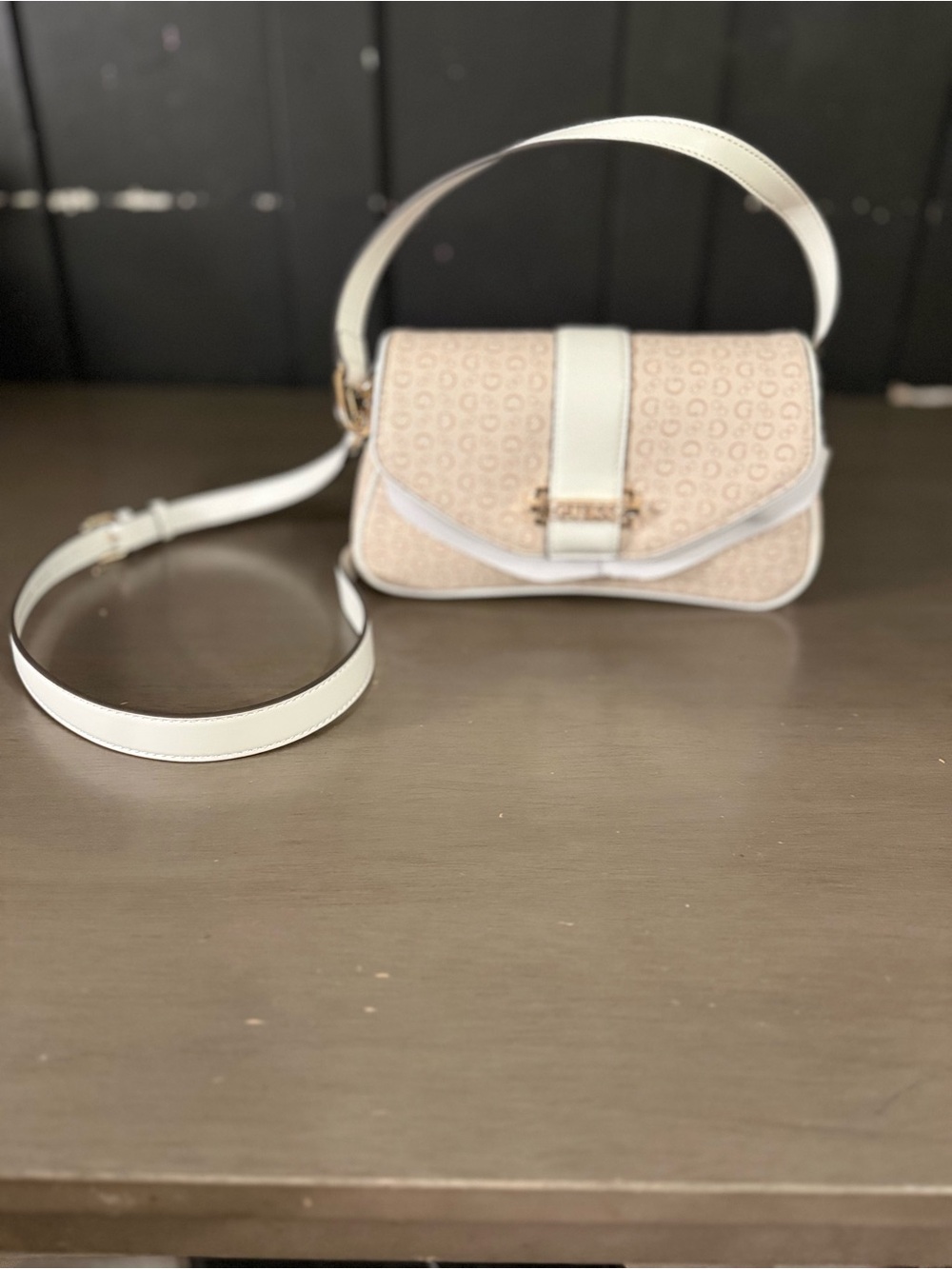 Chic Cream Logo-Print Shoulder Bag
